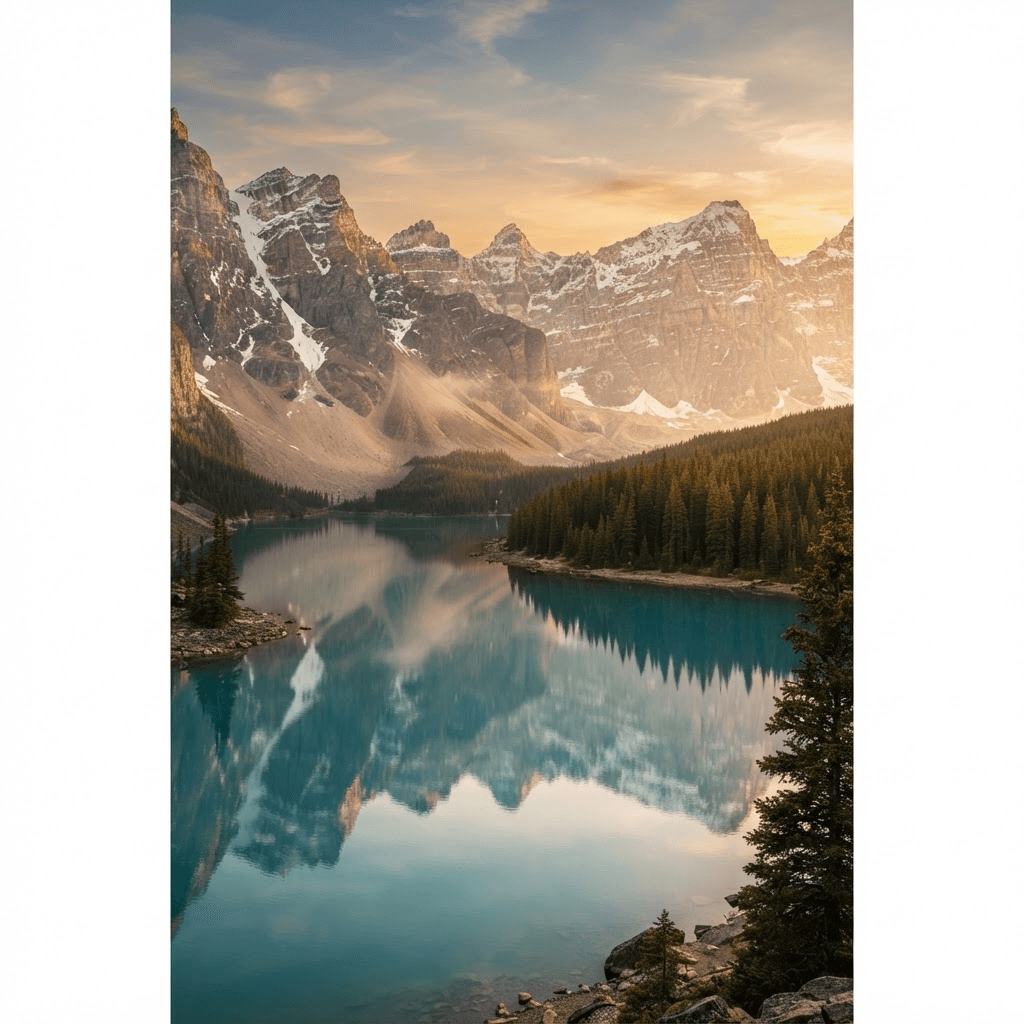 Mountains, forest and a lake in Canada.